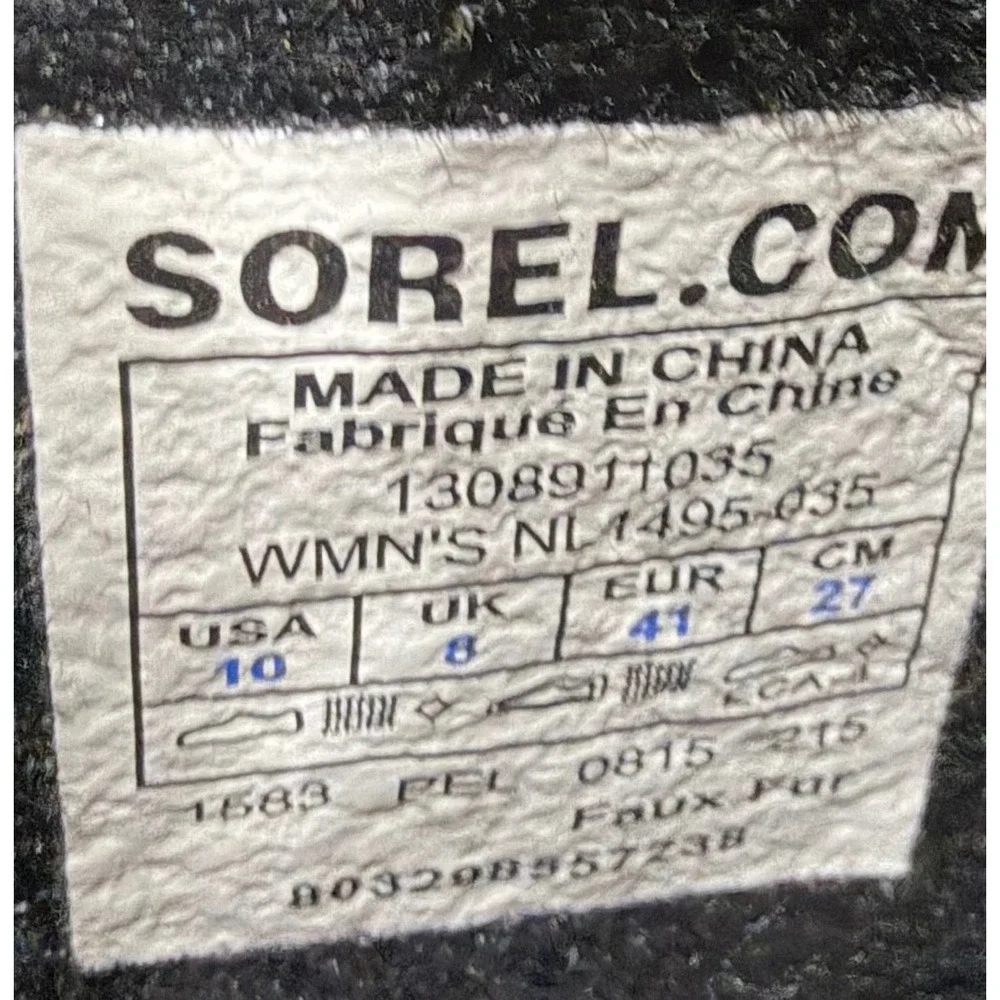 Sorel Winter Carnival Waterproof‎ Boots Grey Black Faux Fur NL1495-035 Womens 10